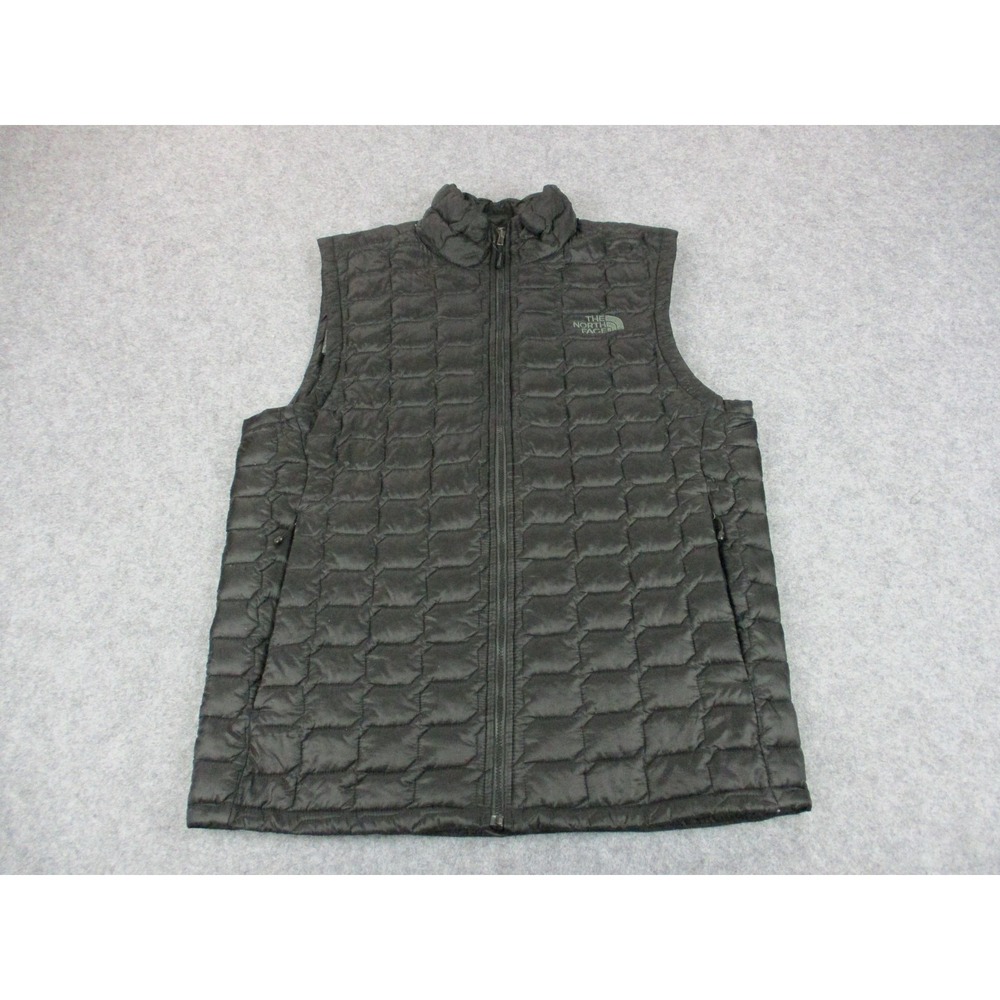 North Face Vest Mens Medium Black Thermoball Puffer Quilted Hiking Full Zip Coat